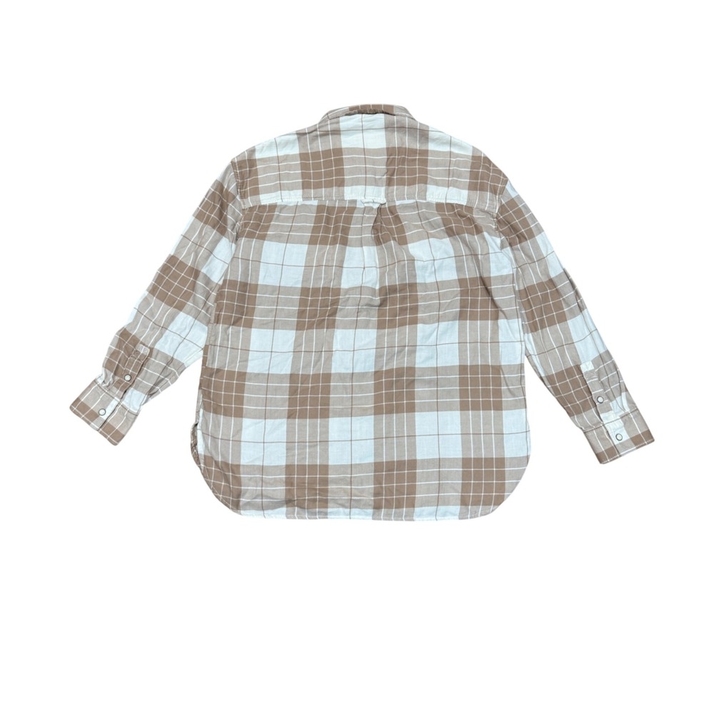 American Eagle Tan Brown Plaid Button Up Shirt Long Sleeve Women Medium M NWT - Picture 5 of 11